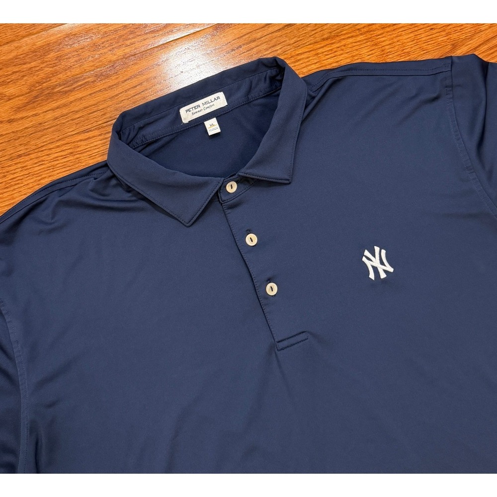 Peter Millar Summer Comfort New York Yankees Golf Polo Shirt Mens XL Navy MLB